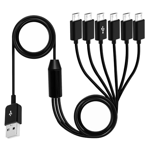 Herfair Micro USB Splitter Cable 6 Micro USB Charging Cord USB 2.0 Type A Male to 6 Micro USB Male Adapter Multi Charging Micro USB Wire Lead for Data/Power USB-Micro Devices -4.92FT