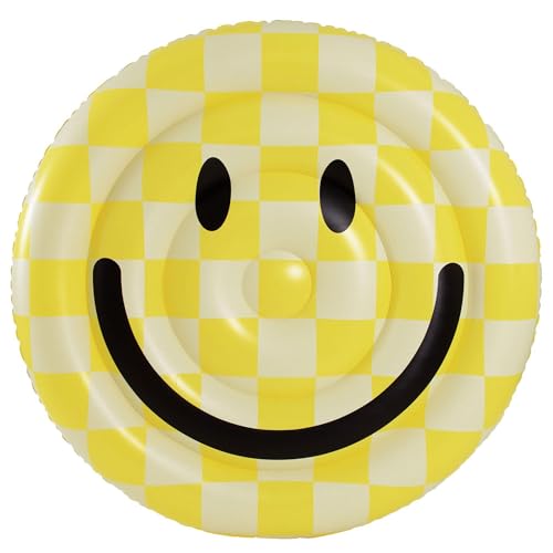 In The Swim Smiley Island Inflatable Raft Pool Float – 60-Inch Fun Smile Design, Durable PVC Pool Float for Ultimate Relaxation