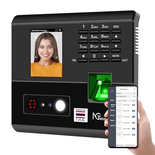NGTeco APP-Based Time Clocks for Employees Small Business, 4-in-1 Time Clock with Face, Fingerprint, RFID, PIN, WiFi Clock in Machine for Employees with APP for iOS Android