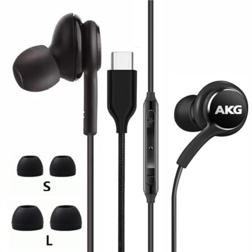 2025 New in-Ear Earbud Stereo Headphones for Samsung Galaxy S24 S23 S22 S21 S20, Note 10, 10+ - Designed by AKG - with Microphone and Volume Remote Type-C Connector-Black