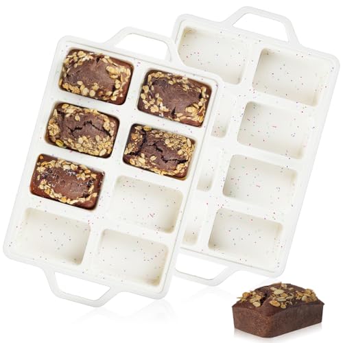 CAKETIME Mini Loaf Pans, Metal Reinforced Frame Silicone Mini Bread Loaf Pans 8 Cavities Nonstick for Baking Cornbread, Mini Bread, Mini Loaf, Brownie, Cheesecake, Chocolate 2 Pack Confetti, Small