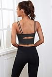 Everrysea Longline Sports Bra for Women Padded Workout Tank Tops Built in Bras Strappy Yoga Corp Top Camisole Black