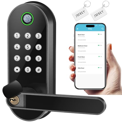 Keyless-Entry Fingerprint Smart Door Lock: Sifely Digital Electronic Lock with Code Passcode, Electric Door Knob, Biometric Door Handle Lock, Perfect for Exterior/Interior/Entry/Bedroom Doors (Black)