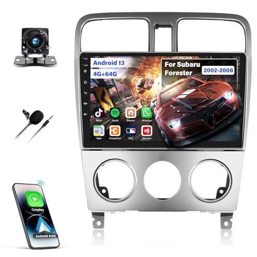 [4+64G] Android 13 Car Stereo for Subaru Forester 2002-2008 with Wireless Carplay&Android Auto,9 Inch Car Radio with Mirror Link Bluetooth FM/RDS WiFi GPS EQ DSP SWC+AHD Backup Camera