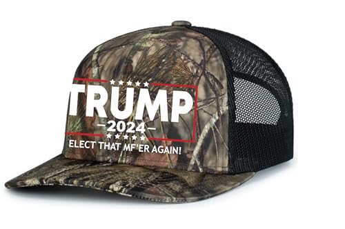 Trenz Shirt Company Political Elect That MF'ER Again Trump 2024 Embroidered Trucker Mesh Snapback Hat-Breakup Camo/Black