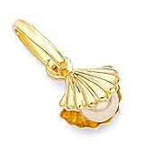 14k REAL Yellow Gold Freshwater Cultured Pearl Shell Charm Pendant