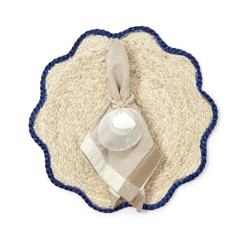 Two's Company Handwoven Scalloped Edge Placemats, 15-Inch, Seagrass, Set of 4