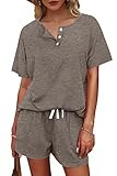 WIHOLL Womens Loungewear Set 2 Piece Outfits Tshirts Shorts for Summer Khaki L