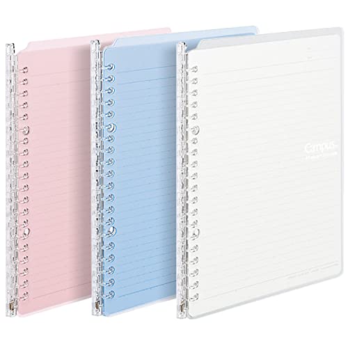 Kokuyo Campus Smart Ring Binders 3 Pack, B5 Light Colors Binder Notebooks, Up to 25 Sheets 26 Holes Slim Binder Folder with 10 Campus Sarasara Loose-leaf Paper Each for Study and Journal, Japan Import