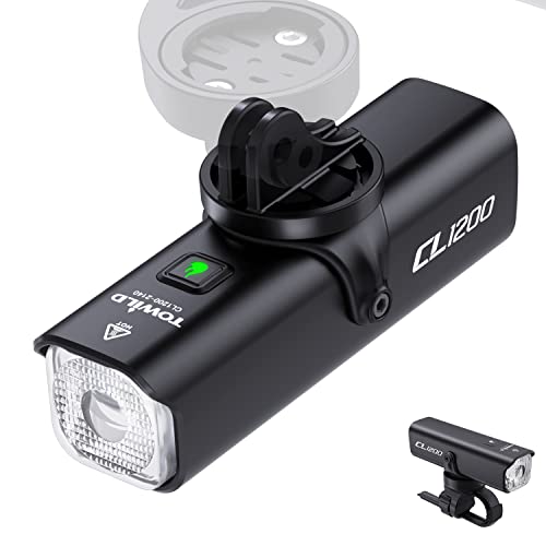 TOWILD CL1200 Bike Lights for Night Riding,Compatible with Garmin/GoPro Mount,1200 Lumen Bright Bike Headlight,5000mAh Rechargeable Battery,Waterproof Bike Front Light for Commuter Cyclists
