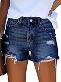 Pink Queen Summer Trendy Ripped Jean Shorts for Women High Rise Tummy Control Straight Legs Hot Shorts Destroyed Frayed Raw Hem Denim Shorts with Pockets Blue XL