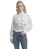 Nuoqi Women Lolita Lace Stand-Up Collar White Lotus Ruffle Shirt Retro Victorian Blouse GC238A, A-white, X-Large