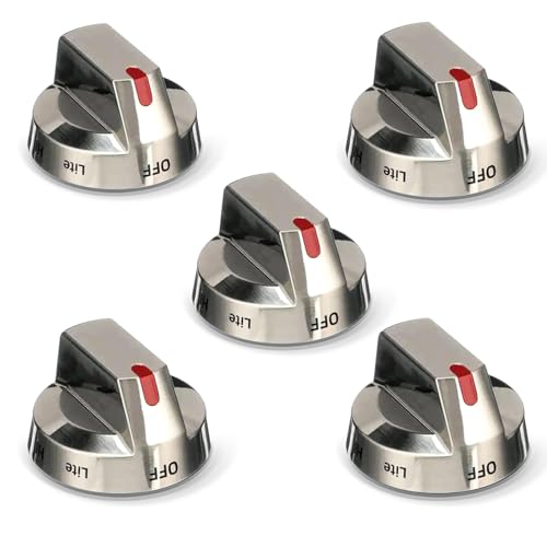 DG64-00473A Upgraded Stove Knob Oven Knobs Replacement Compatible with Samsung Gas Range Oven Stove Part NX58H5600SS NX58H5650WS NX58K7850SS - Top Burner Control Dial Perilla Great Steel 5 Pack