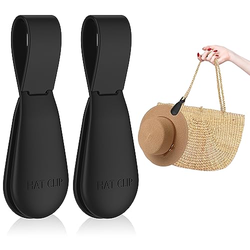 Fikoksol Magnetic Hat Clip for Travel on Bag, 2Pcs Black Silicone Hat Clip Magnet Hat Holder Hat Hook for Bag Tote Luggage, Beach Straw Hat Carry Clip, Vacation Traveling Essentials Accessory