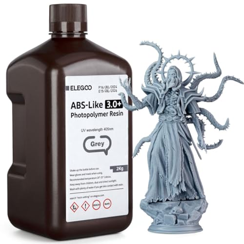 ELEGOO ABS-Like Resin 3.0+, Upgraded 3D Printer Photopolymer Resin, Higher Heat-Resistance Fast Curing High Precision Non-Brittle, Grey 2000g