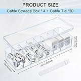 Tatuo 4 Pcs Cable Organizer with 40 Wire Ties, Clear Plastic Cord Storage Box with Lid for Home Office Desk Organizers and Accessories