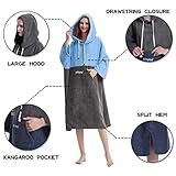 Hiturbo Changing Robe, Absorbent Quick Dry Surf Poncho, 3/4 Sleeve Microfiber Hooded Towel for Beach Swimming Surfing Bathing (Blue/Gray)