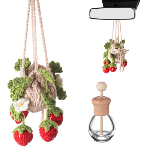 DaisyInner Crochet Plant Car Air Freshener 12ml Empty Refillable Car Diffuser Bottle with Cute Potted Plants Hanging Accessories Essential Oil Diffuser