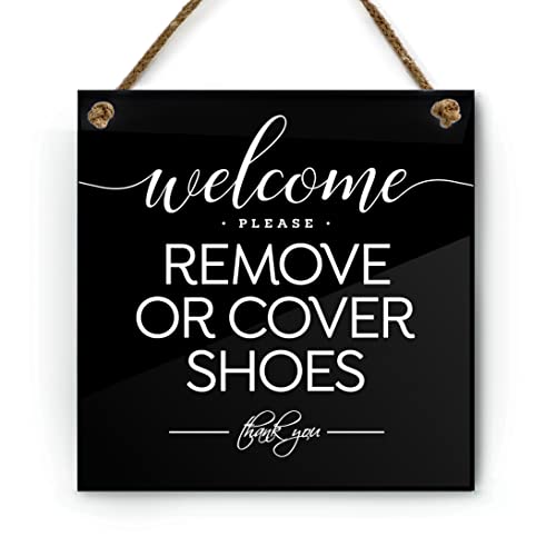 Reilly Originals 6x6 Inch Welcome, Remove or Cover Shoes Designer Sign ~ Ready to Hang ~ Premium Finish, Durable (Black)