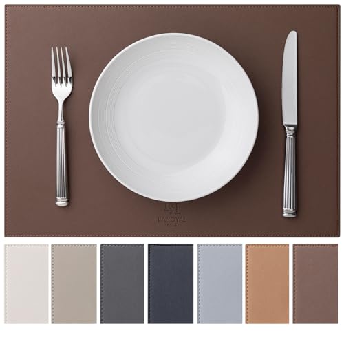 Baroyal Faux Leather Placemats Set of 6 Vinyl Washable Wipeable Table Mats for Kitchen Dining Table Heat Resistant Waterproof Modern Indoor/Outdoor Placemats Non-Slip Easy Clean Place Mats (Chocolat)