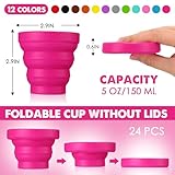 Umigy 24 Pcs Silicone Collapsible Cup Without Lids Travel Portable Foldable Cup Colorful Reusable Collapsible Shot Cup Expandable Drinking Cup for Kids Traveling Outdoor Hiking, 12 Colors