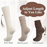 Grip Pilates Socks for Women, Yoga Slouch Socks with Grip for Barre Workout Hospital Long Scrunch Slipper Socks