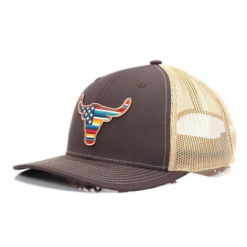 ARIAT Men's Brown Snapback R112 Bull USA Flag Patch Cap