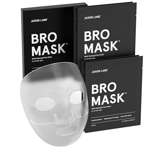 JAXON LANE BRO MASK: Korean Face Mask for Men | 2 Pc. Hydrating Anti Aging Sheet Masks Contains Vitamin C, Vitamin E, Hyaluronic Acid, Hydrolyzed Collagen for Face Care & Acne Treatment (4 Pack)