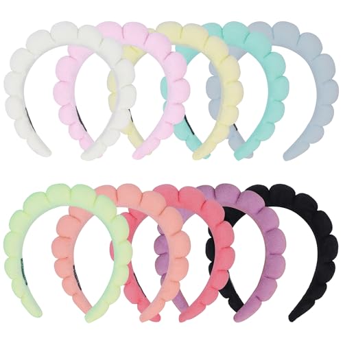 RAISEY 10 Pcs Spa Headband Bulk for Women Makeup Sponge Headband Puffy Hair Band for Washing Face Women Girls (Terry Cloth)