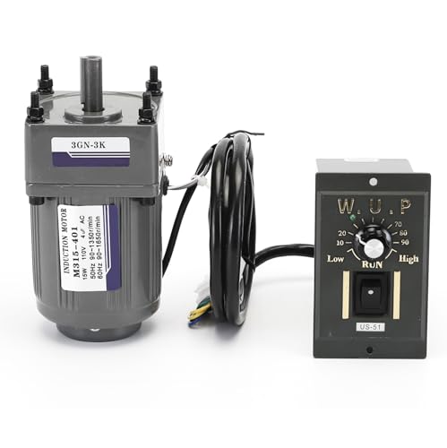 110V AC Motor + Speed Controller + Gear Box, 15W Single Phase Electric Motor with Gearbox, 0-450RPM Variable Speed Motor, Reversible Gear Motor with Control Box, 1:3 Geared Motor