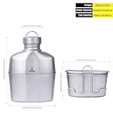 SILVERANT Camping Canteen Titanium Military Canteen Mess Kit Ultralight Camping Mug with Carry Pouch & Cup Foldable Handle -Bottle 1000ml, Cup 600ml (Original Canteen)