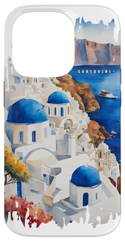 Santorini Oia Painting Watercolor Art Vintage Travel Greece Case for iPhone 14 Pro