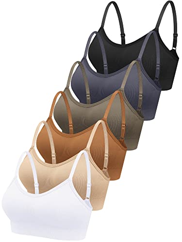 Geyoga 6 Pcs Sports Bra for Women, No Underwire Wireless Bralette Support Padded Cami Bra Seamless Camisole Tank Top(X-Large,Elegant Colors)