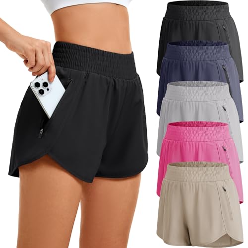 CE' CERDR Women's Athletic Workout Short High Waisted Elastic Running Shorts with Pockets for Gym Casual