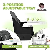 Kinder King 8 in 1 Baby High Chair, Coverts to Dining Booster Seat/Kids Table & Chair Set/Toddler Building Block Table/Kids Stool, Removable Tray & Double Seat Cover, Easy to Wipe, Grey & Black