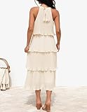 ZESICA Women's 2024 Summer Sleeveless Halter Neck Ruffle Tiered Layed Chiffon Flowy Swing Long Midi Dress,Apricot,Small