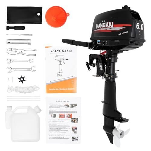 BJTDLLX 6HP Outboard Motor, 2 Stroke 6HP Heavy Duty Outboard Boat Motor Engine, Fishing Inflatable Fishing Boat Power Engine with Water Cooling & CDI Ignition System -Short Shaft