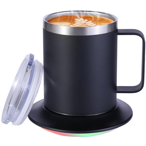 Self-Heating Coffee Mug - 12oz USB Electric Heated Mug with Temperature Control & 10H Auto Shut Off, Smart Warming Travel Mug for Hot Tea/Coffee, for Office/Home (Black)