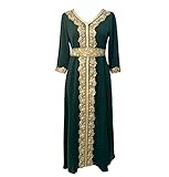 PolyJolly Gold Applique Abaya Dress for Women Dubai Saudi Jasper Moroccan Maxi Kaftan Dress XL