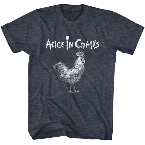 Alice in Chains Logo & Rooster Adult Navy Heather Short Sleeve T Shirt 90s Rock Vintage Style Graphic Tee