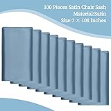 fani 100 PCS Dusty Blue Satin Chair Sashes Bows Universal Chair Cover for Wedding Reception Restaurant Event Decoration Banquet,Party,Hotel Event Decorations (7 x 108 inch)