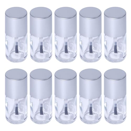 CHGCRAFT 10pcs 15ml Empty Nail Polish Bottles with Brush Column Nail Polish Bottle with Silver Lid Refillable Clear Glass Bottle For Nail Art Lovers Suitable for DIY Polish Vial Container