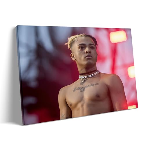 XXXTentacion Canvas Wall Art Decor - Iconic Live Performance Chest Tattoo Photo, Framed Poster Print Oil Painting, Music Fans Living Room Bedroom Studio Rap Star Wall Decor 8X10 inch