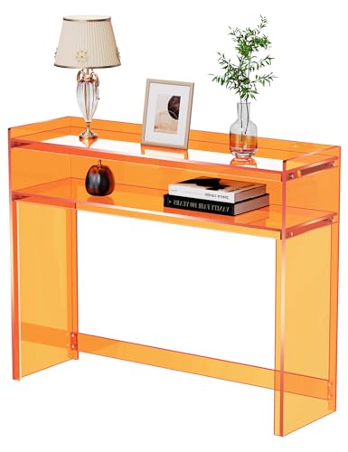 solaround Acrylic Console Table, Entryway Table with Storage Shelves (1, 39.4 * 31.5 * 11.7 inches) (Orange)