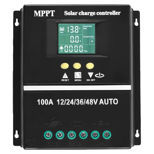 Solar Charge Controller - 100A MPPT LCD Display Solar Battery Regulator, 7 Modes 12/24/36/48V Intelligent Solar Panel Regulator with Double USB Charging Port for Lead-Acid/Lithium