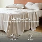 Double Stitch European Flax Linen Sheets Queen - Breathable Linen Blend Bedding Set 4 PC, Sustainable, Moisture-Wicking & Cooling Sheet Set, Deep Pocket Up to 16'', Featured in USA Today, Oat