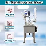 TECHTONGDA 30L Single Layer Glass Reactor 110V Labs Chemical Glass Reactor with Condensor and Stainless Steel Water Bath, Chemical Reaction Vessel for Chemical Biosciences Fields