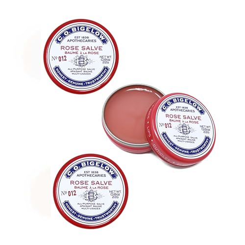 C.O. Bigelow All Purpose Salve Lip Balm Tins, Rose Salve Pack of 3 for Chapped Lips & Dry Skin - Moisturizing Lip, Cuticle 0.8 oz each