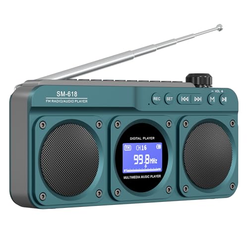 SEMIER Small Digital FM Radio Bluetooth Speaker, Handheld Rechargeable Radio Wireless Speaker, LCD Display, Double Speakers, Headphone Jack, Support USB/Micro SD Card MP3 Play for Home Outdoor