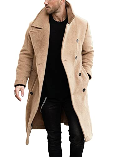 Makkrom Mens Double Breasted Trench Coat Casual Lapel Collar Business Winter Long Overcoats